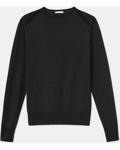 Lafayette 148 New York Italian Merino Silk Sheer Seam Crewneck Sweater - Black