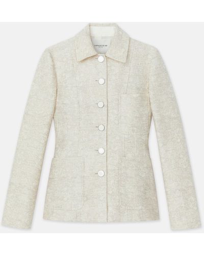 Lafayette 148 New York Petite Textured Jacquard Cotton-linen Three Pocket Jacket - White