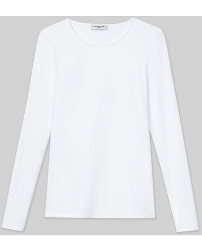 Lafayette 148 New York Cotton Rib Crewneck Long Sleeve T-shirt - White