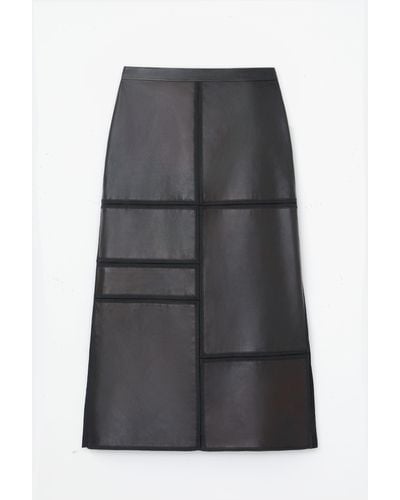 Lafayette 148 New York Nappa Lambskin Leather Block Panel Skirt - Gray