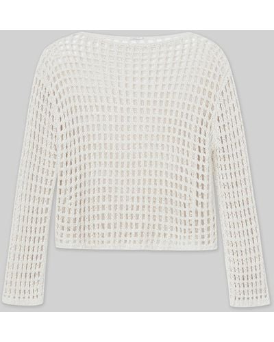 Lafayette 148 New York Sustainable Linen-silk Chainette Net Stitch Sweater - White
