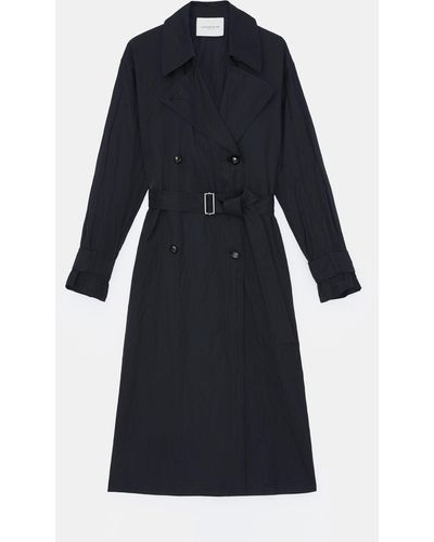 Lafayette 148 New York Crinkle Viscose-cotton Belted Trench Coat - Black