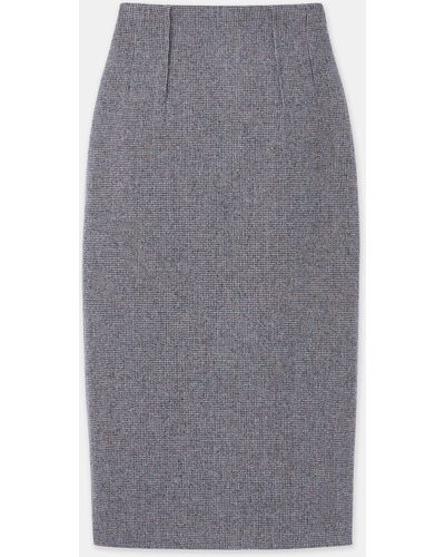 Lafayette 148 New York Check Brushed Wool Pencil Skirt - Gray