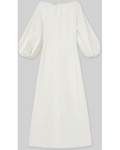 Lafayette 148 New York Silk-linen Lantern Sleeve Dress - White
