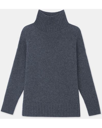 Lafayette 148 New York Petite Cashmere Stand Collar Sweater - Blue