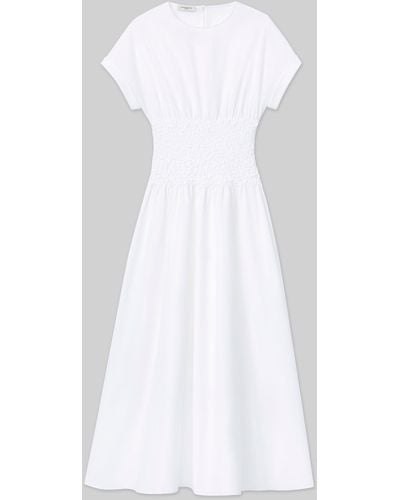 Lafayette 148 New York Organic Cotton Poplin Smocked Waist Dress - White