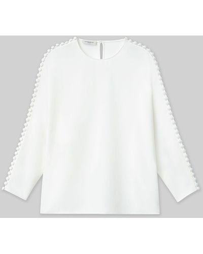 Lafayette 148 New York Organic Silk Georgette Button Sleeve Blouse - White