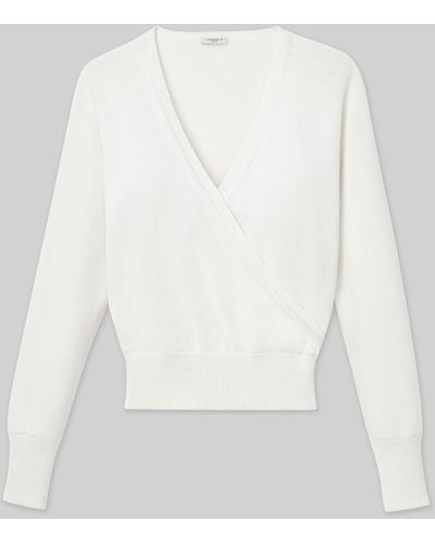 Lafayette 148 New York Petite Cottonsilk Surplice V-neck Sweater - White