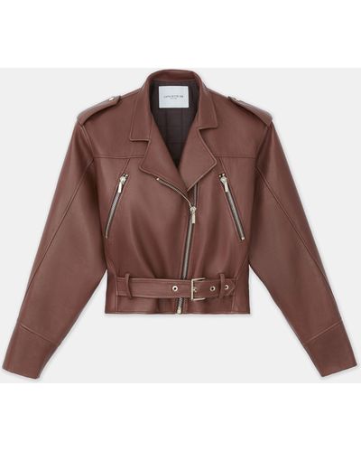 Lafayette 148 New York Lambskin Leather Moto Jacket - Brown