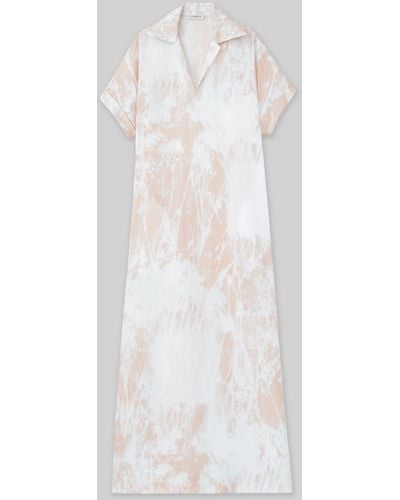 Lafayette 148 New York Shadow Print Linen Popover Dress - White
