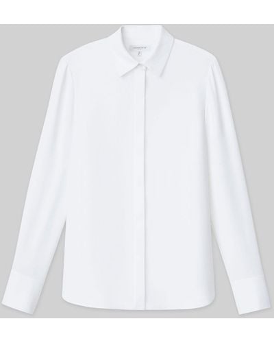 Lafayette 148 New York Plus-size Silk Double Georgette Button Blouse - White