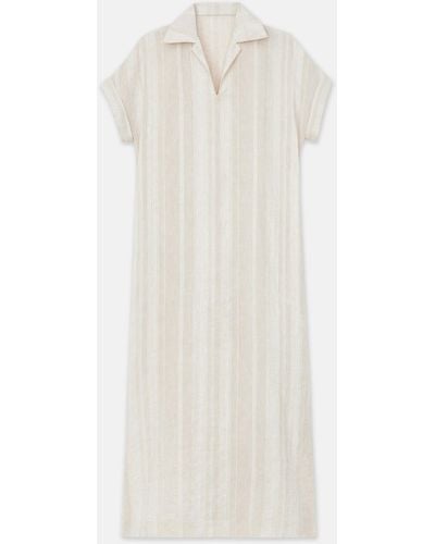 Lafayette 148 New York Stripe Jacquard Linen-cashmere Popover Dress - White