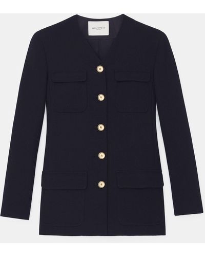Lafayette 148 New York Responsible Wool Nouveau Crepe Pocket Tailored Jacket - Black