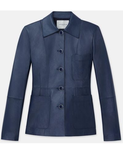 Lafayette 148 New York Nappa Leather Tailored Chore Jacket - Blue