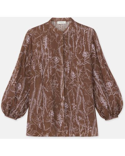 Lafayette 148 New York Petite Flora Print Sustainable Gemma Cloth Voile Pintuck Blouse - Brown