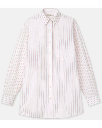 Lafayette 148 New York Stripe Cotton Oversized Shirt - White