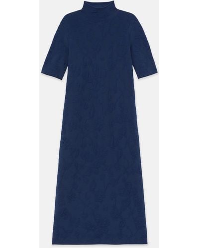 Lafayette 148 New York Flora Jacquard Responsible Fine Gauge Merino-viscose Sweater Dress - Blue