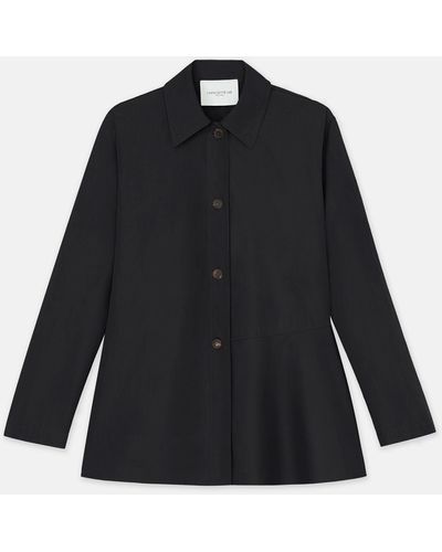 Lafayette 148 New York Organic Cotton Poplin Flounced Shirt Jacket - Black