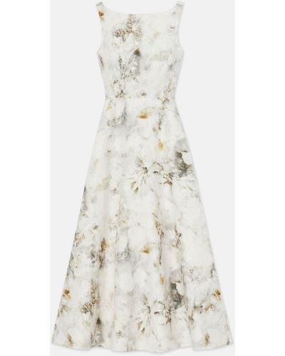 Lafayette 148 New York Eco Leaves Print Silk-linen Bateau Gown - White