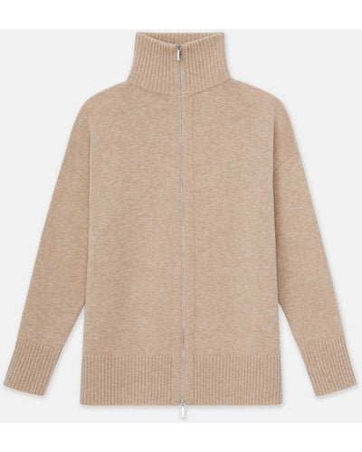 Lafayette 148 New York Wool-cashmere Zip Front Cardigan - Natural
