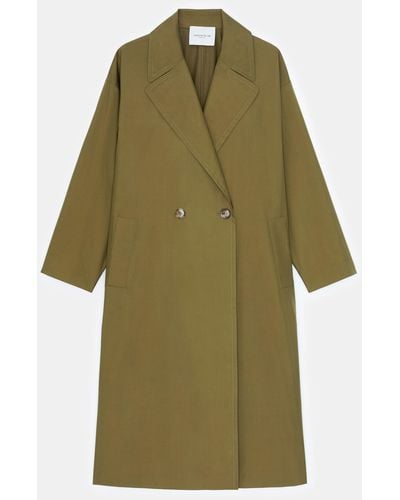 Lafayette 148 New York Silk Tech Double-breasted Oversized Trench Coat - Green
