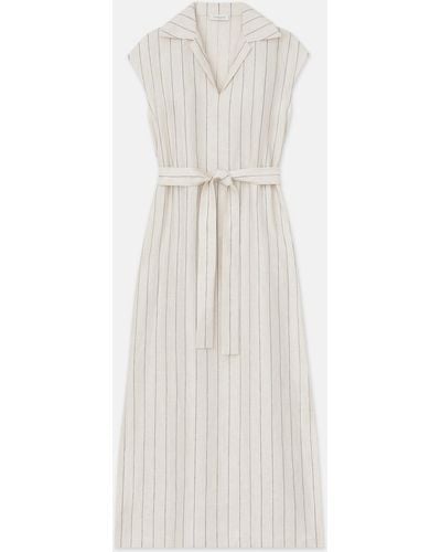 Lafayette 148 New York Pinstripe Linen Popover Dress - White