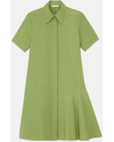Lafayette 148 New York Organic Cotton Poplin Flounced Shirtdress - Green