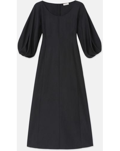 Lafayette 148 New York Silk-linen Lantern Sleeve Dress - Black