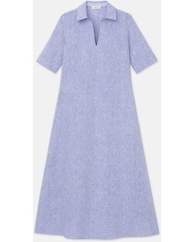 Lafayette 148 New York Organic Linen Short Sleeve Popover Dress - Purple