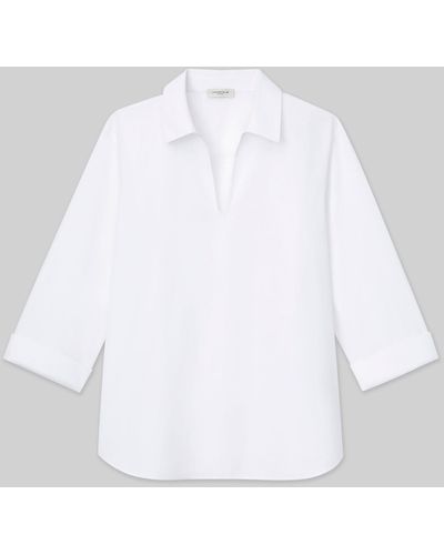 Lafayette 148 New York Organic Cotton Poplin Popover Shirt - White