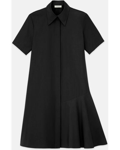 Lafayette 148 New York Organic Cotton Poplin Flounced Shirtdress - Black