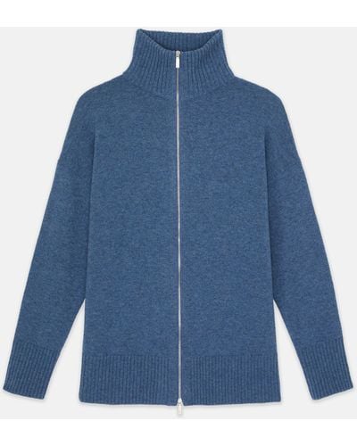 Lafayette 148 New York Wool-cashmere Zip Front Cardigan - Blue