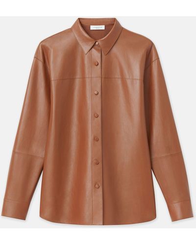Lafayette 148 New York Nappa Lambskin Leather Shirt Jacket - Brown