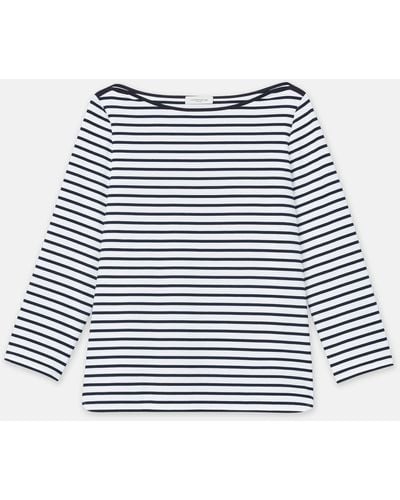 Lafayette 148 New York Plus-size Naval Stripe Cotton Jersey Bateau Top - Blue