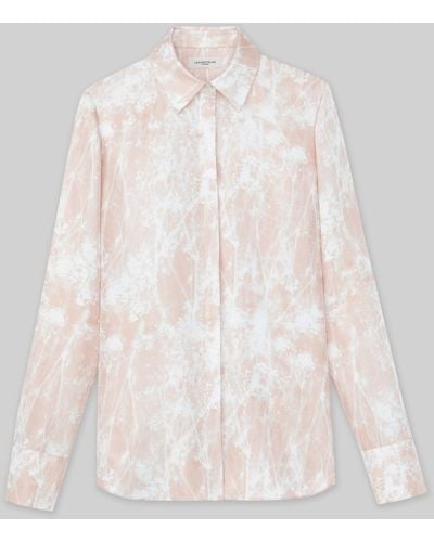 Lafayette 148 New York Shadow Print Silk Twill Button Blouse - Natural