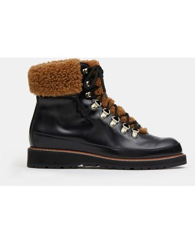 Lafayette 148 New York Brushed Leather & Shearling Lace-up Lug Sole Boot-black Multi-40-b