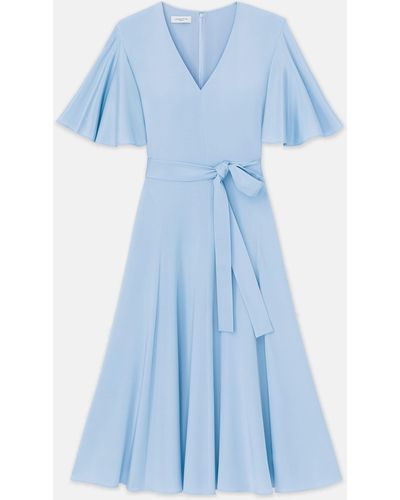 Lafayette 148 New York Organic Silk Stretch Georgette Flutter Sleeve Dress - Blue