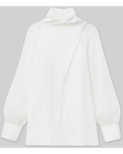 Lafayette 148 New York Opaque & Sheer Silk Wrap Blouse - White