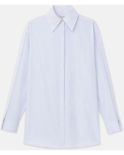Lafayette 148 New York Petite Stripe Cotton Poplin Button Sleeve Oversized Shirt - White