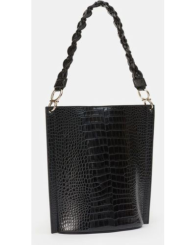 Lafayette 148 New York Croc-embossed Calfskin Leather 8 Knot Day Bag—small-black-one