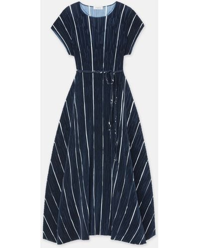 Lafayette 148 New York Plus-size Stripe Print Recycled Poly Satin Plissé Dress - Blue