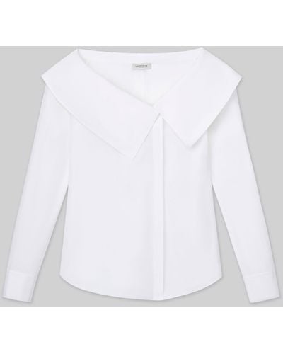 Lafayette 148 New York Organic Cotton Poplin Portrait Collar Shirt - White
