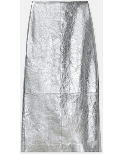 Lafayette 148 New York Metallic Crinkle Leather Pencil Skirt - Gray