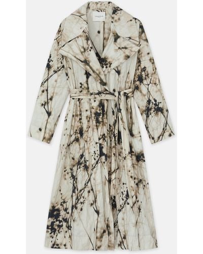 Lafayette 148 New York Shadow Print Crinkle Cotton Trench Coat - White