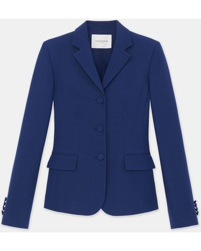 Lafayette 148 New York Petite Woolsilk Crepe Threebutton Academy Blazer - Blue
