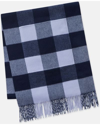 Lafayette 148 New York Gingham Wool-cashmere Double Face Reversible Pocket Shawl - Blue