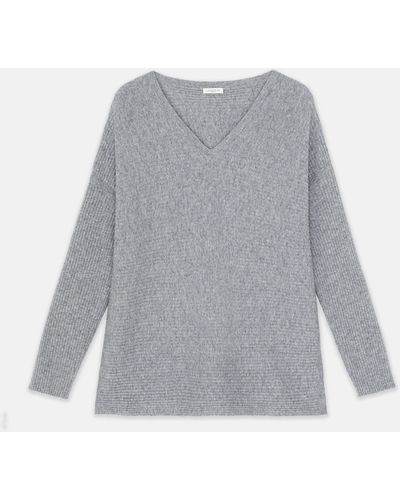 Lafayette 148 New York Woolcashmere Ribbed V-neck Sweater - Gray