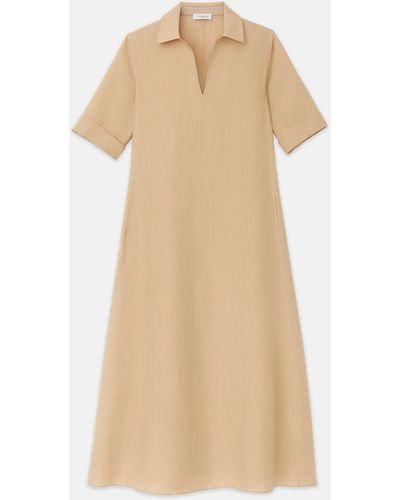 Lafayette 148 New York Organic Linen Short Sleeve Popover Dress - Natural