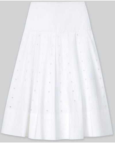 Lafayette 148 New York Plus-size Organic Cotton Poplin Handcut Block Eyelet Skirt - White