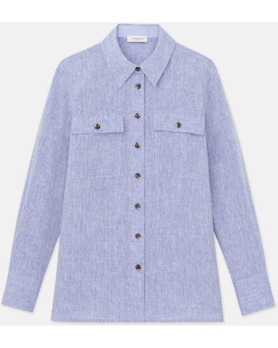 Lafayette 148 New York Organic Linen Shirt Jacket - Blue